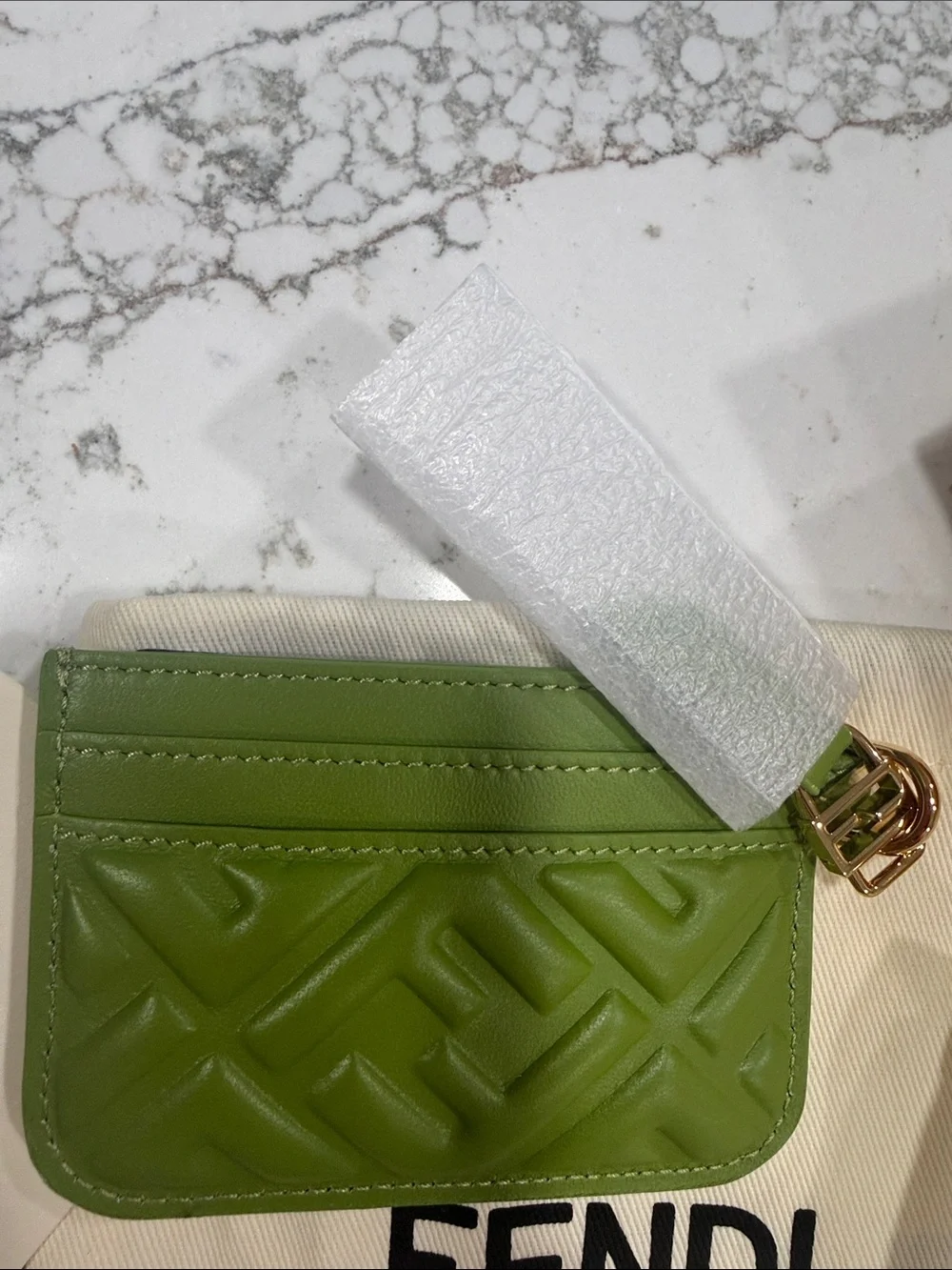 Fendi Green Quilted Leather Card case with Gold Hardware